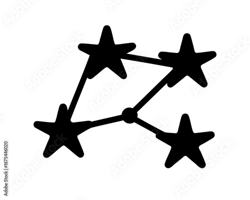 A graphical constellation of connected stars in black against a white background