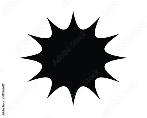 Abstract black starburst explosion shape on a white background, dynamic burst
