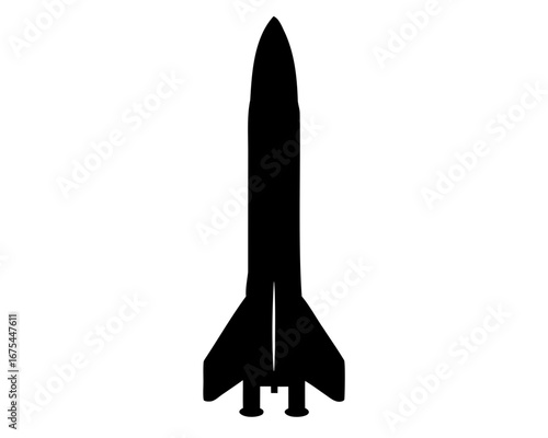 Silhouette of a black space rocket on a white background ready to launch