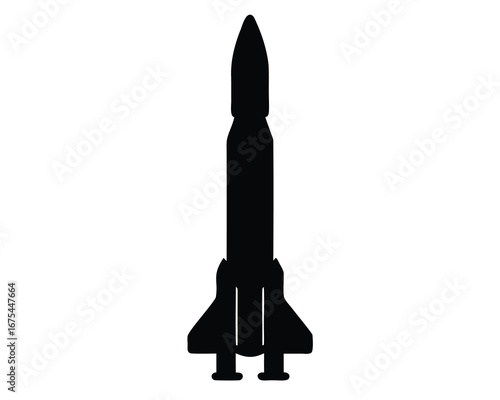 Black silhouette of a sleek rocket ready for interstellar exploration mission