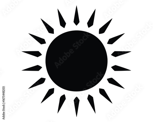 A black sun illustration with spiky rays emanating outwards from the center