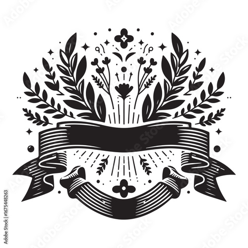 Ribbon Label Emblem Retro Silhouette