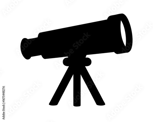 Black silhouette of a refracting telescope on a tripod for observation