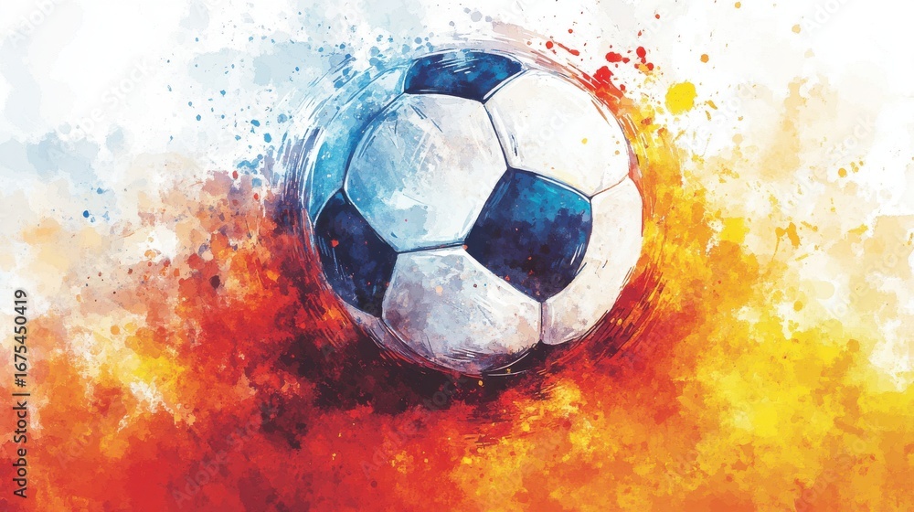 Fototapeta premium Soccer ball in motion against vibrant abstract background