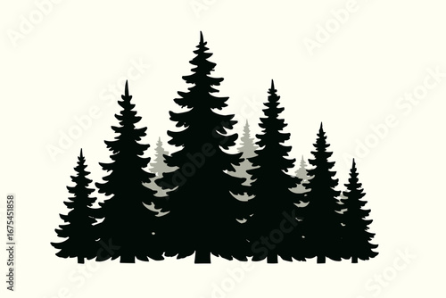 A beautiful vector illustration of Christmas trees in a snowy winter forest scene