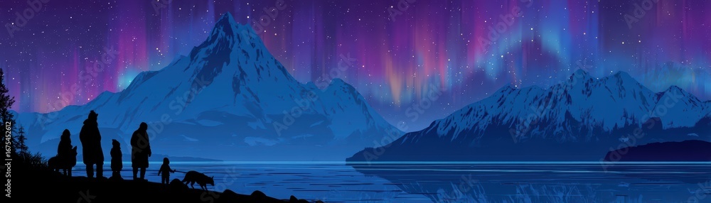 Obraz premium A family enjoys an informative AI-narrated documentary about Alaska Day, capturing a moment of engagement with technology and culture, Alaska Day with AI