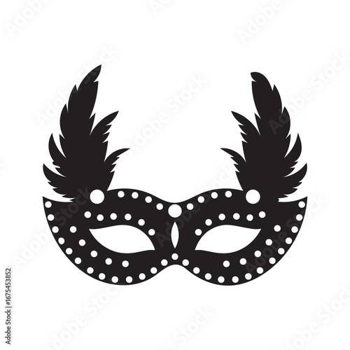  A black and white vector art of a simple Mardi Gras mask. 