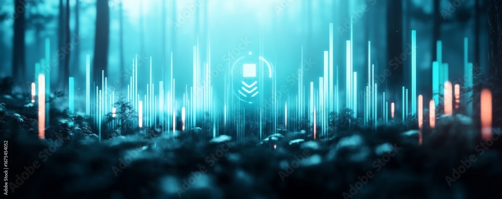 Obraz premium Glowing Data Forest Digital Tree, Tech Landscape ,Cybersecurity