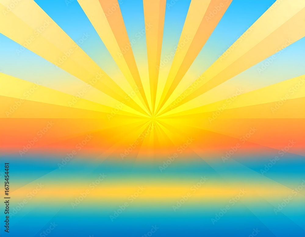 Obraz premium Vibrant Sunrise Over Calm Ocean with Radiant Sunbeams.