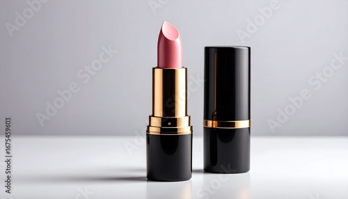 red lipstick on white background
