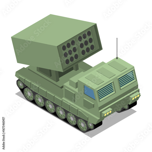 Isometric military combat vehicle with a self-propelled multiple rocket launcher system