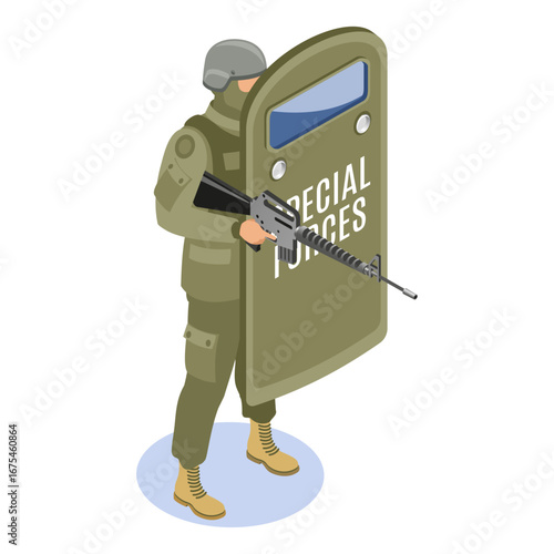 Elite special forces soldier equipped with a ballistic shield and rifle for tactical operations