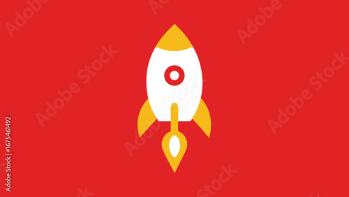Simple White and Yellow Rocket Ship Launching on Red Background spaceship space
