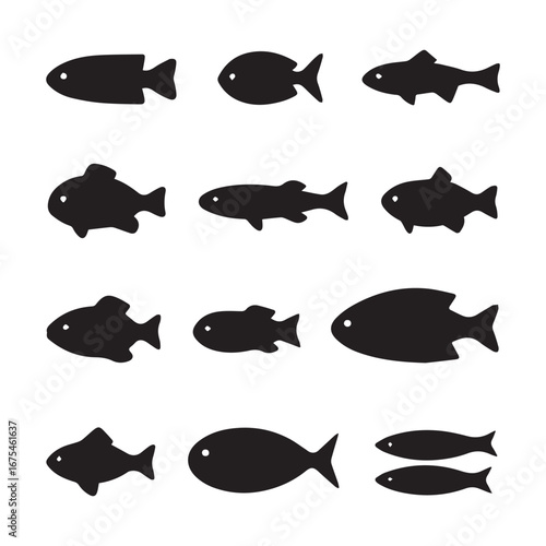 Fish silhouettes set vector design on white Background. 