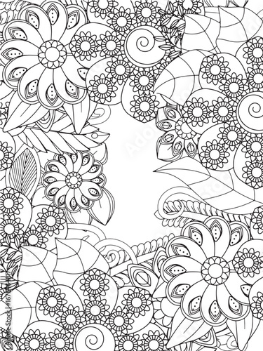 Coloring frame flowers for adults and kids
