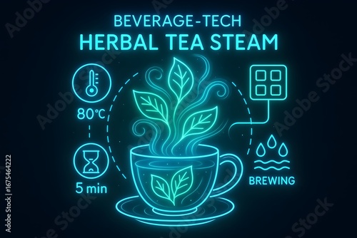 Neon Herbal Tea Wellness Infographic for Health, Relaxation and Detox Concepts,

