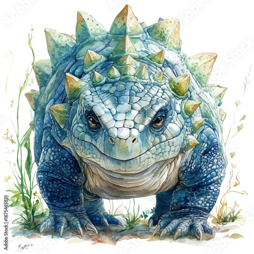 Ankylosaurus, watercolor vector, isolated on a white background.