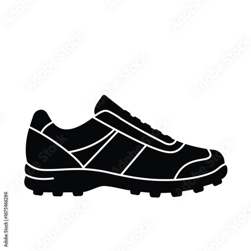 Black athletic shoe with white accents footwear