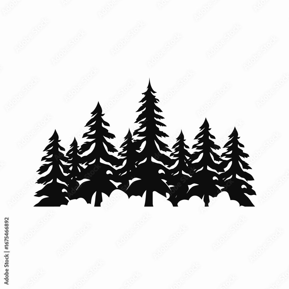 Obraz premium Evergreen forest of pine trees on a monochrome style nature silhouette