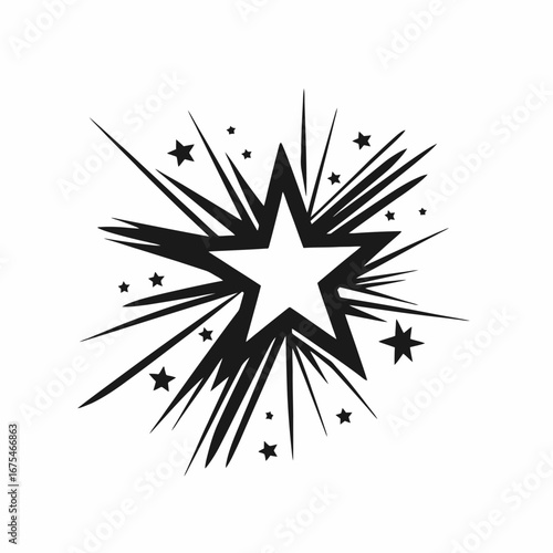 Striking explosion with starbursts and geometric lines in a dynamic black silhouette