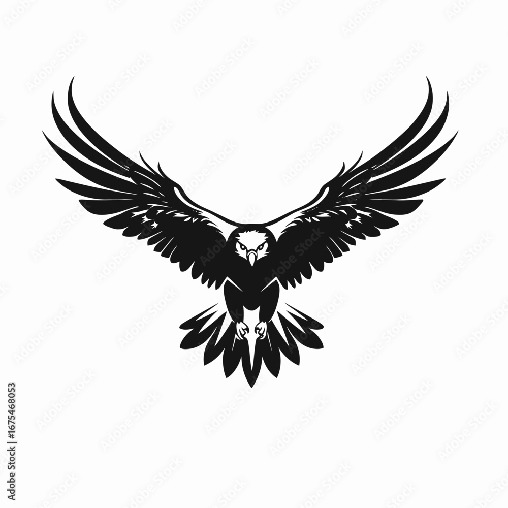 Obraz premium Majestic eagle with outstretched wings in striking, high contrast vector style silhouette