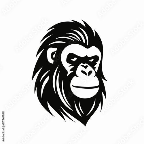 Striking gorilla head artwork in black and white graphic animal silhouette
