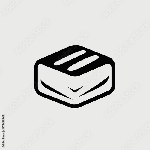 Minimalist toasted bread block in simple black and white design silhouette