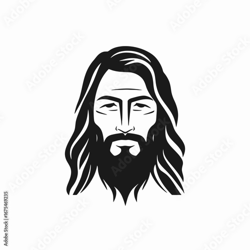 Dramatic portrait of Jesus Christ with long hair creates a striking silhouette