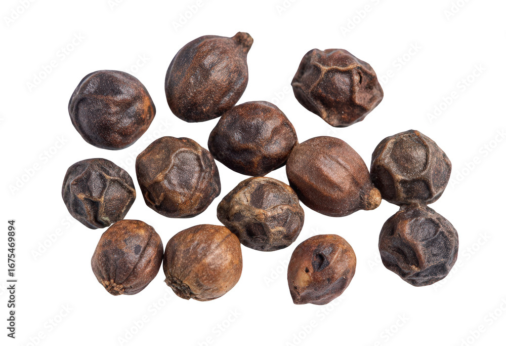 Obraz premium Brown Peppercorns Scattered on Transparent Background