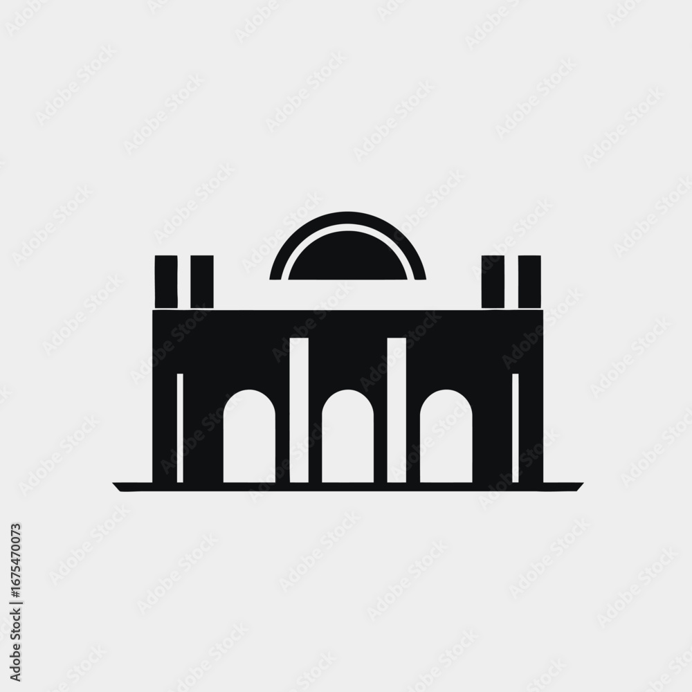 Naklejka premium Minimalist building with dome and arches presented as striking bold silhouette