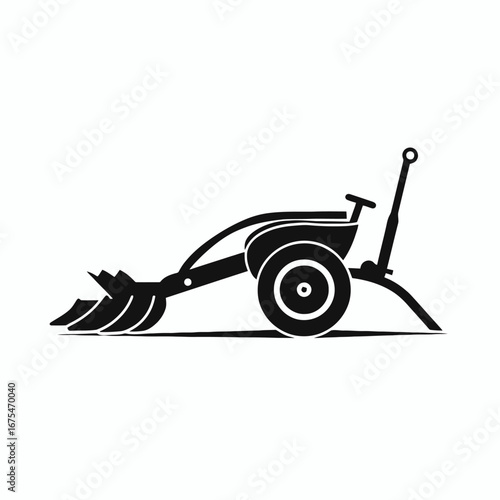 Distinctive black and white soil preparation machine agricultural vector silhouette