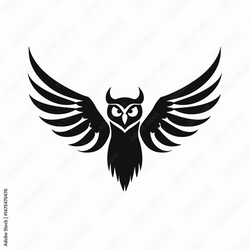 Obraz premium Majestic owl with open wings in striking black graphic silhouette