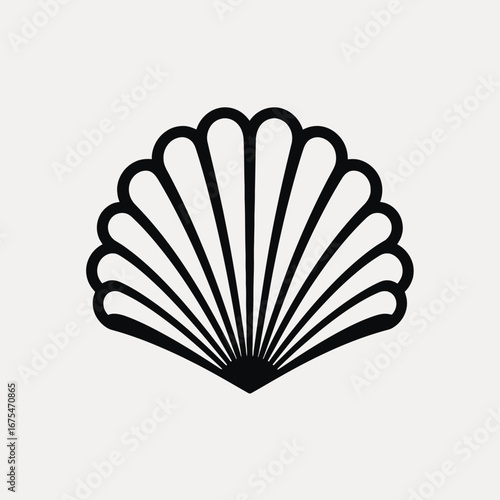 Elegant scallop shell illustrated in minimalist black line art silhouette