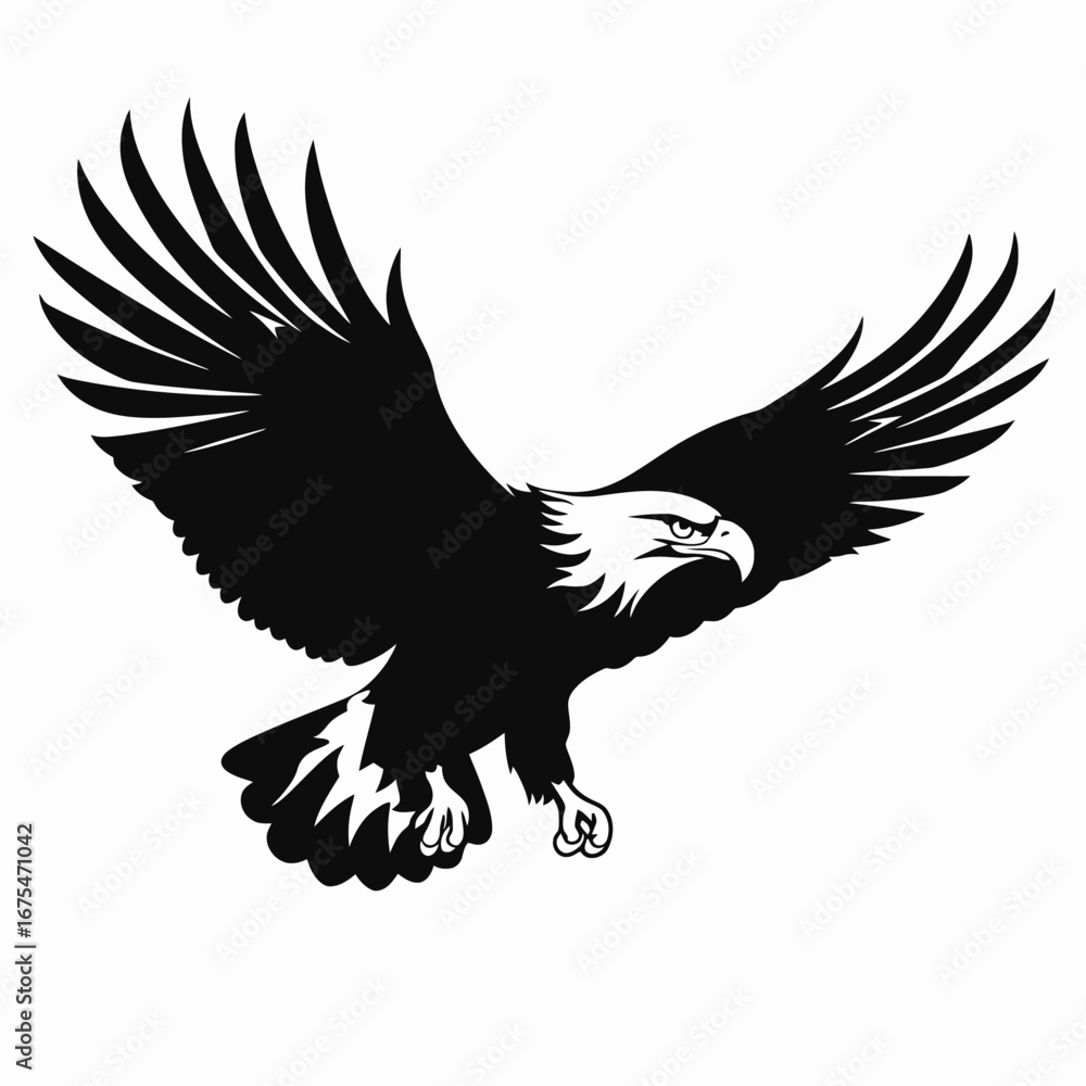 Obraz premium Majestic and fierce eagle soars in a striking black monochrome silhouette