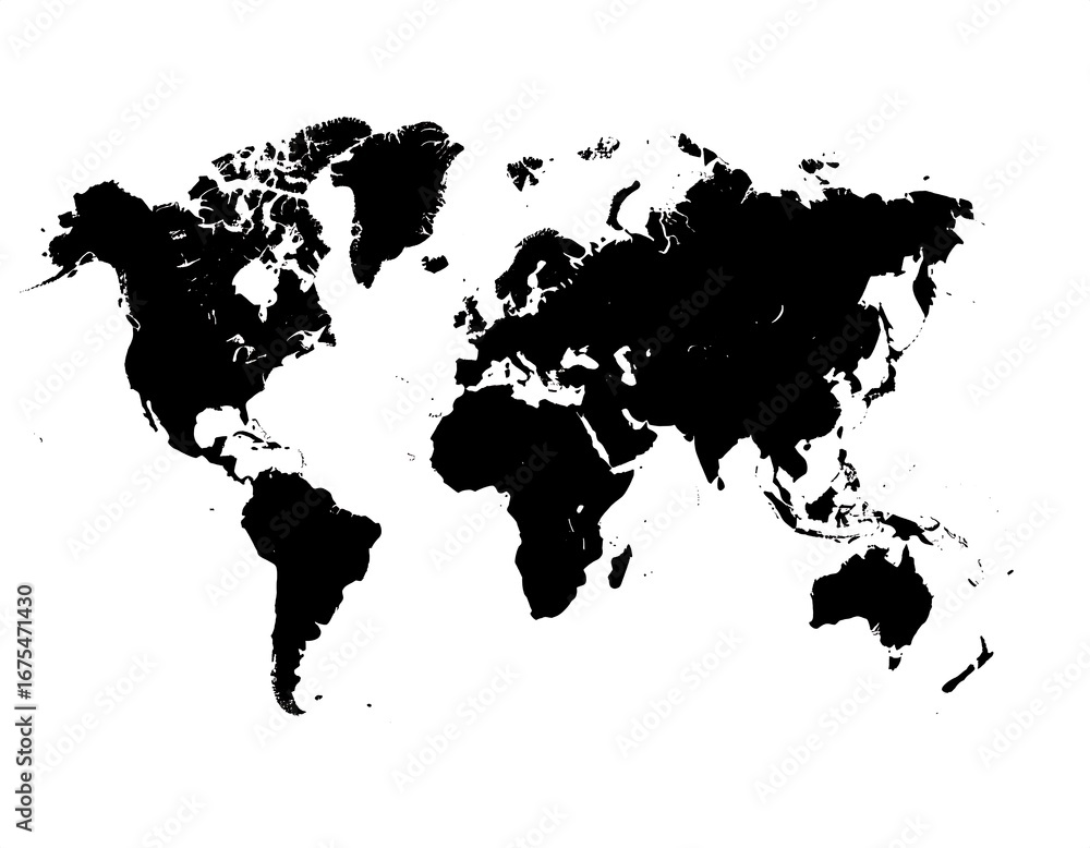 Naklejka premium Simple black world map on white background