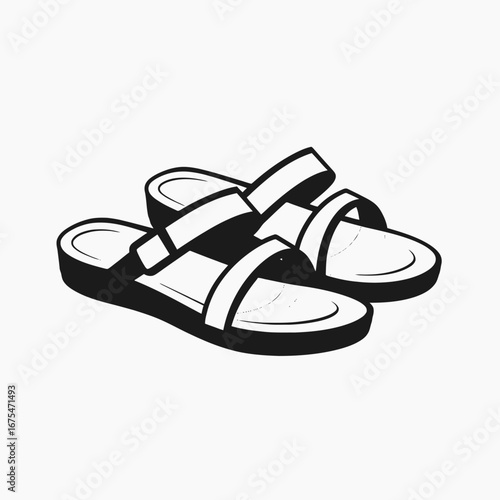 Stylish strappy sandals, a fashionable summer footwear accessory in simple black silhouette