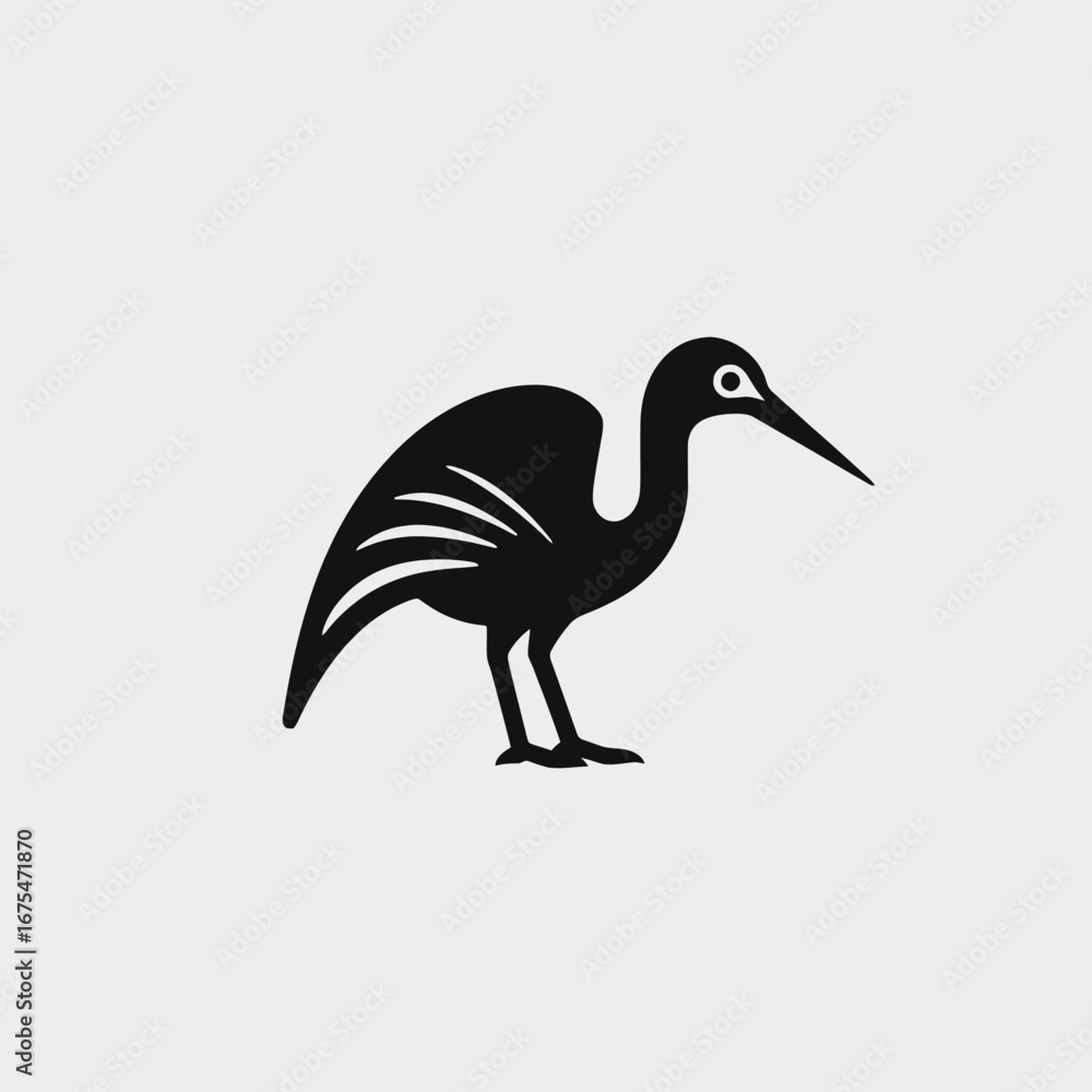 Obraz premium Elegant solitary ibis standing gracefully in stark monochromatic vector bird silhouette