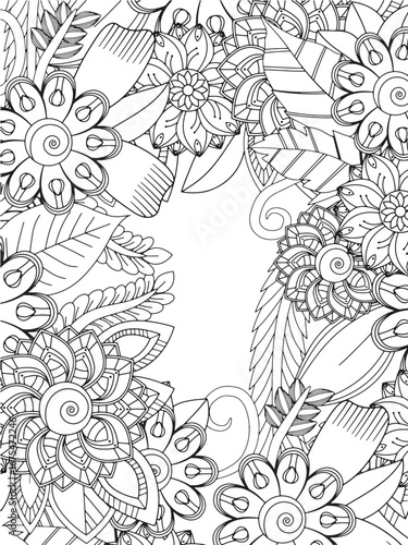Coloring frame flowers for adults and kids
