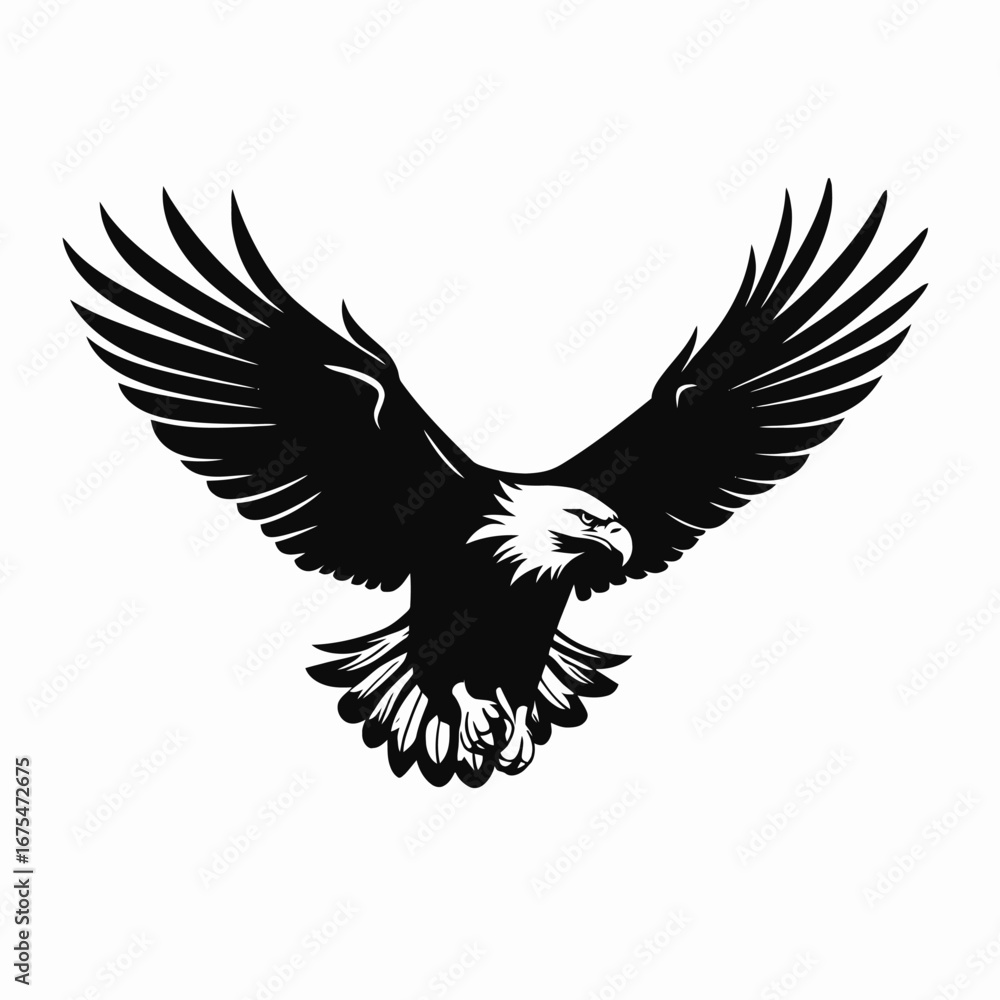 Obraz premium Majestic eagle soars with expansive wings in a striking black silhouette