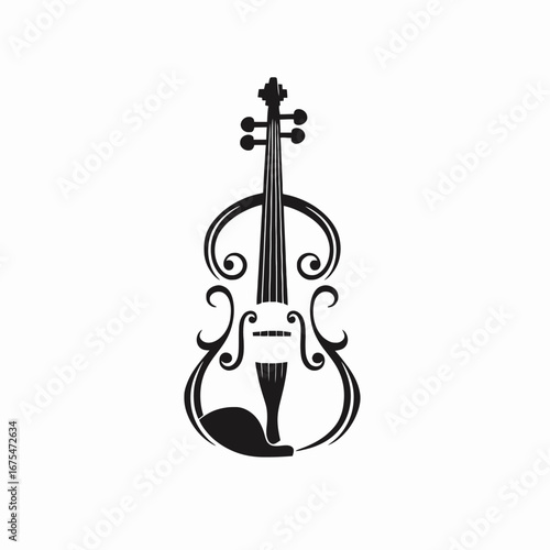 Elegant artistic violin with beautiful curls and swirls black decorative silhouette