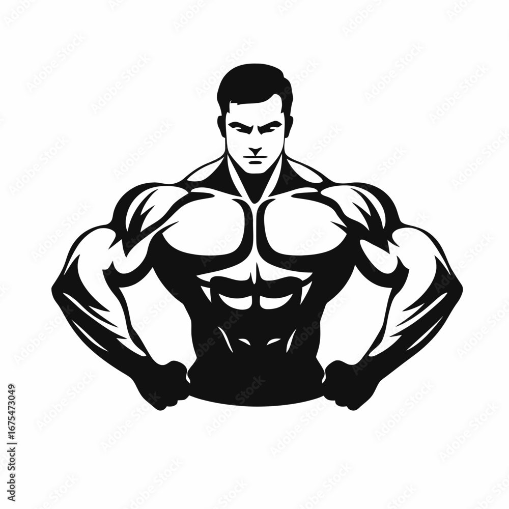 Fototapeta premium Powerful physique artistic human bodybuilder icon athlete showing strength silhouette