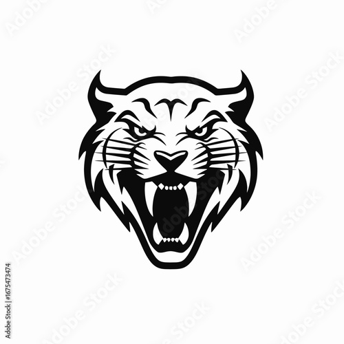 Bold animalistic head with snarling teeth and powerful presence in monochrome silhouette