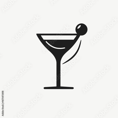 Elegant martini glass with cherry garnish artistic beverage illustration silhouette