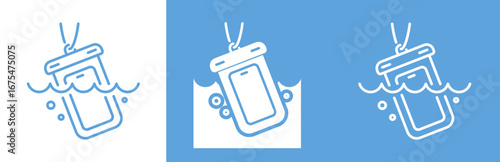 flat and linear set icons, phone in case, icon, smartphone underwater, simple symbols vector illustration