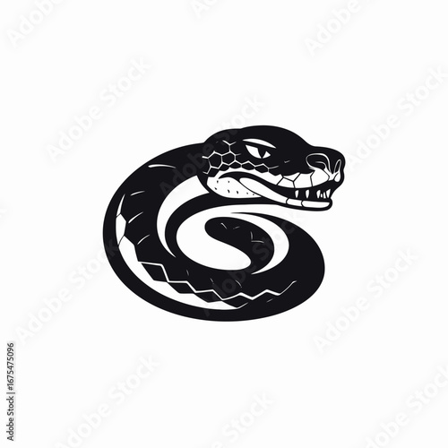 Striking depiction of a coiled snake, an animalistic and dangerous reptile silhouette