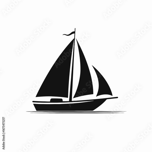 Elegant sailboat gliding gracefully on the water black shape silhouette