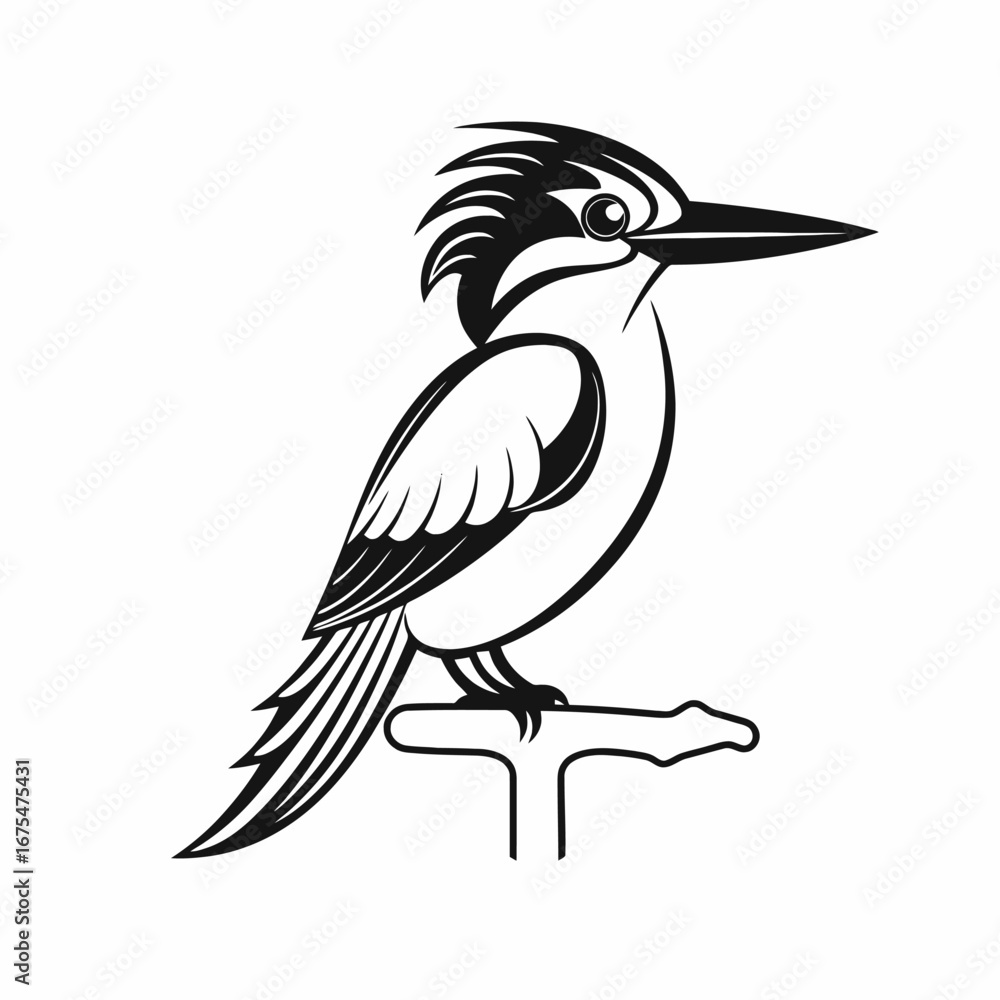 Fototapeta premium Stylized kingfisher bird perched on a branch, artistic vector silhouette