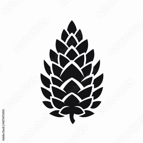 Simplistic pine cone botanical illustration with solid fill graphic design silhouette