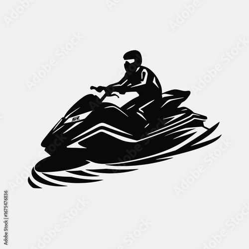 Bold illustration of a person riding a jetski, a vector silhouette