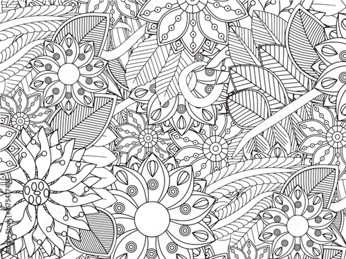 Handmade flower doodle coloring pages fod adults 